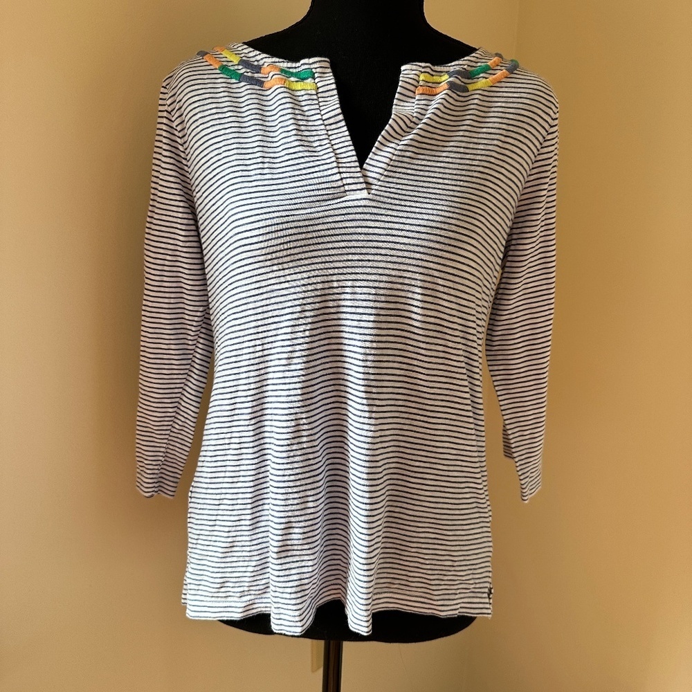 *LOFT* White x Black Striped Long Sleeve Shirt Size Small